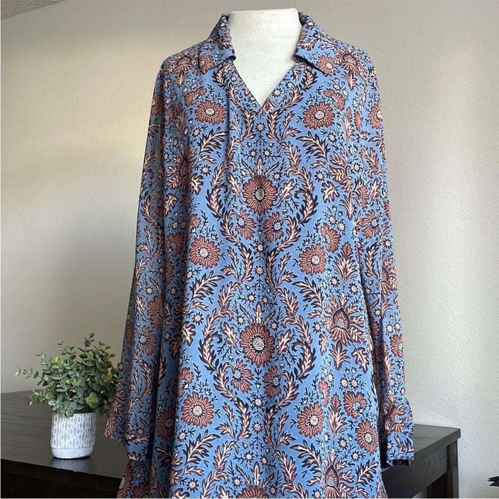 Floral Blue and Brown Women's Dress